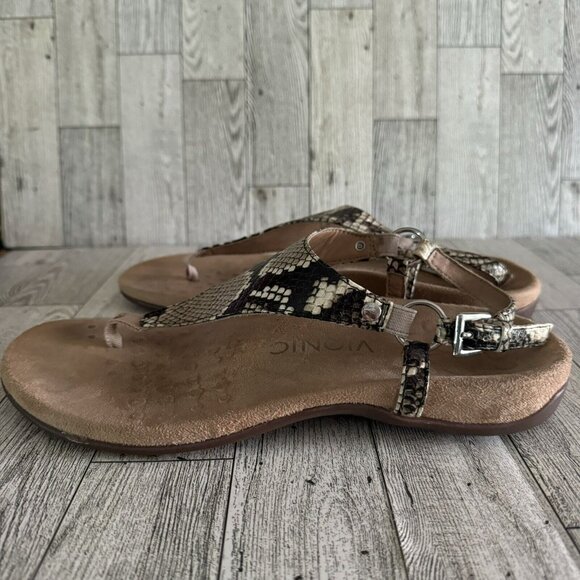 Vionic Kirra Snake Print Thong Backstrap Sandals Size 7 Orthotic Arch Support - Picture 6 of 7